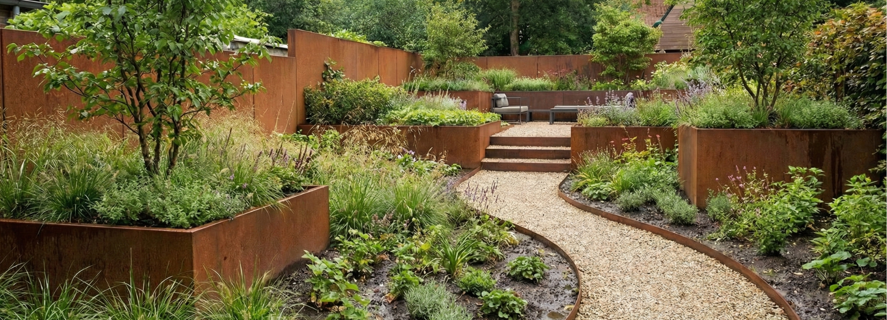 Hoogteverschillen creëren in een vlakke tuin met Cortenstaal