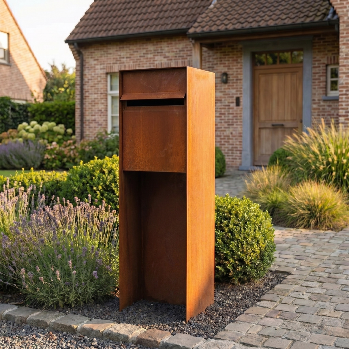 Briefkasten POSTINO 2 aus Cortenstahl, 35 x 35 x 115 cm