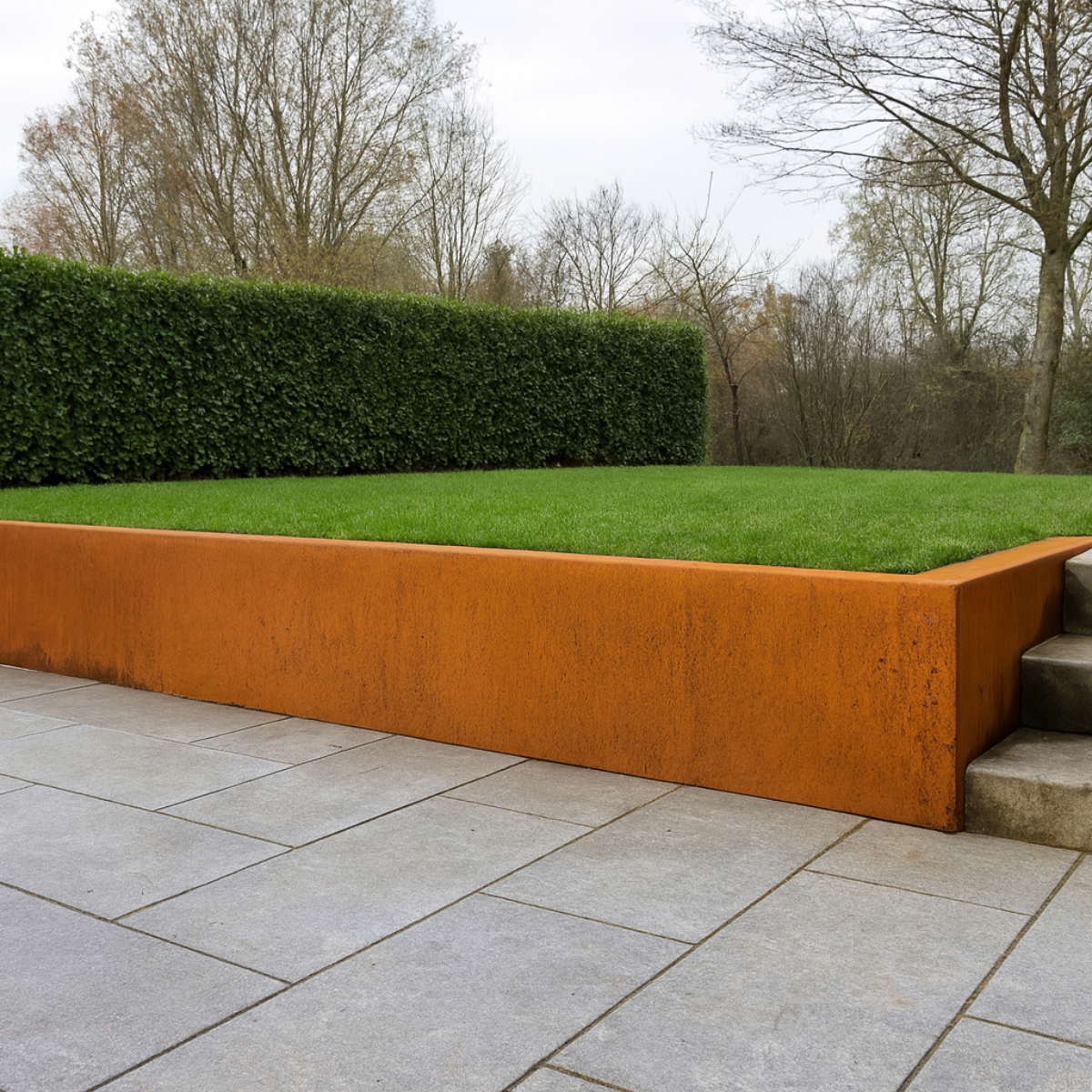 Innenecke einer Stützmauer aus Cortenstahl, Segment A 50 x 20 x 50 cm