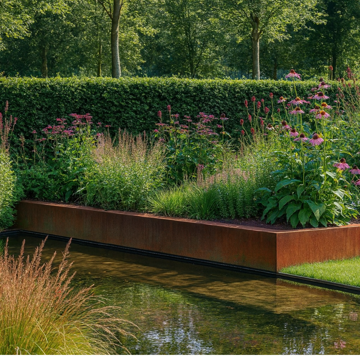 Stützmauer aus Cortenstahl, gerades Segment 100 x 20 x 30 cm