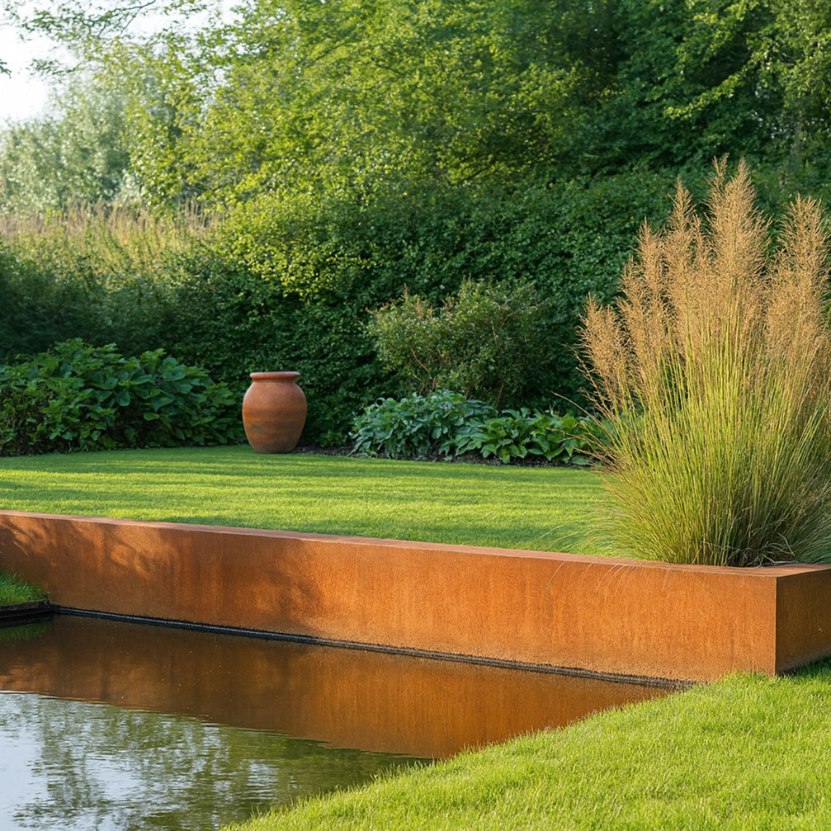 Innenecke einer Stützmauer aus Cortenstahl, Segment A 50 x 20 x 50 cm