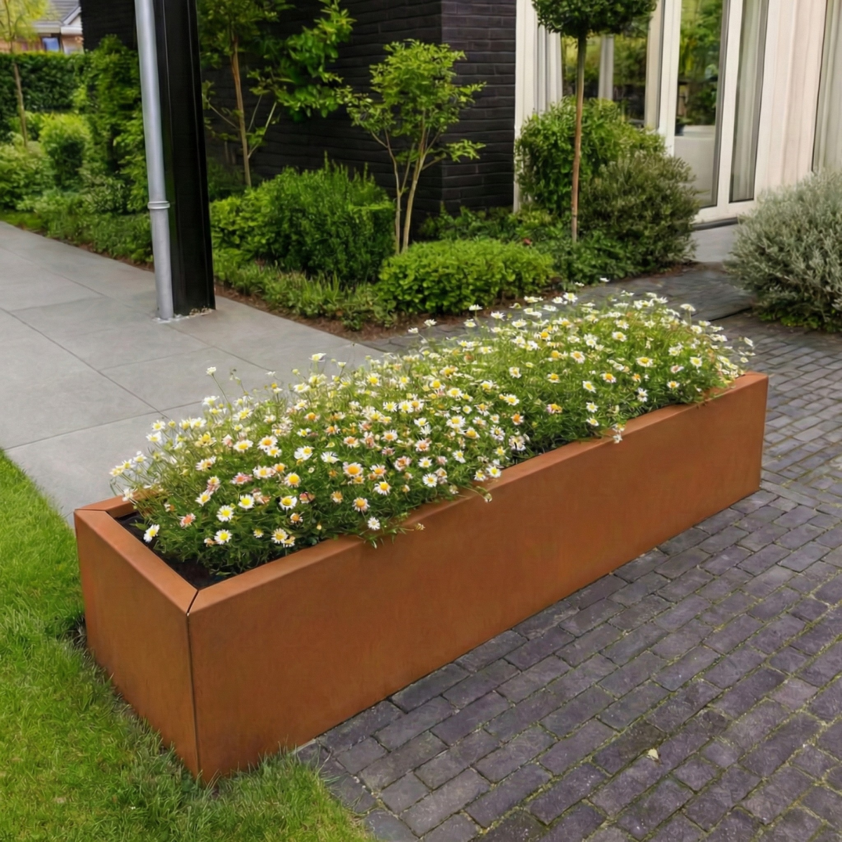 Pflanzkübel CORTEA aus Cortenstahl, 200 x 40 x 40 cm