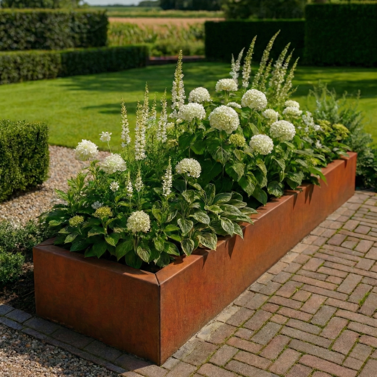 Pflanzkübel CORTEA aus Cortenstahl, 200 x 40 x 40 cm
