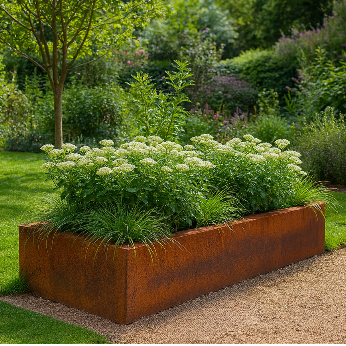 Pflanzkübel CORTEA aus Cortenstahl, 120 x 40 x 40 cm