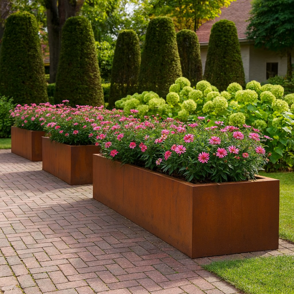 Pflanzkübel CORTEA aus Cortenstahl, 120 x 40 x 40 cm