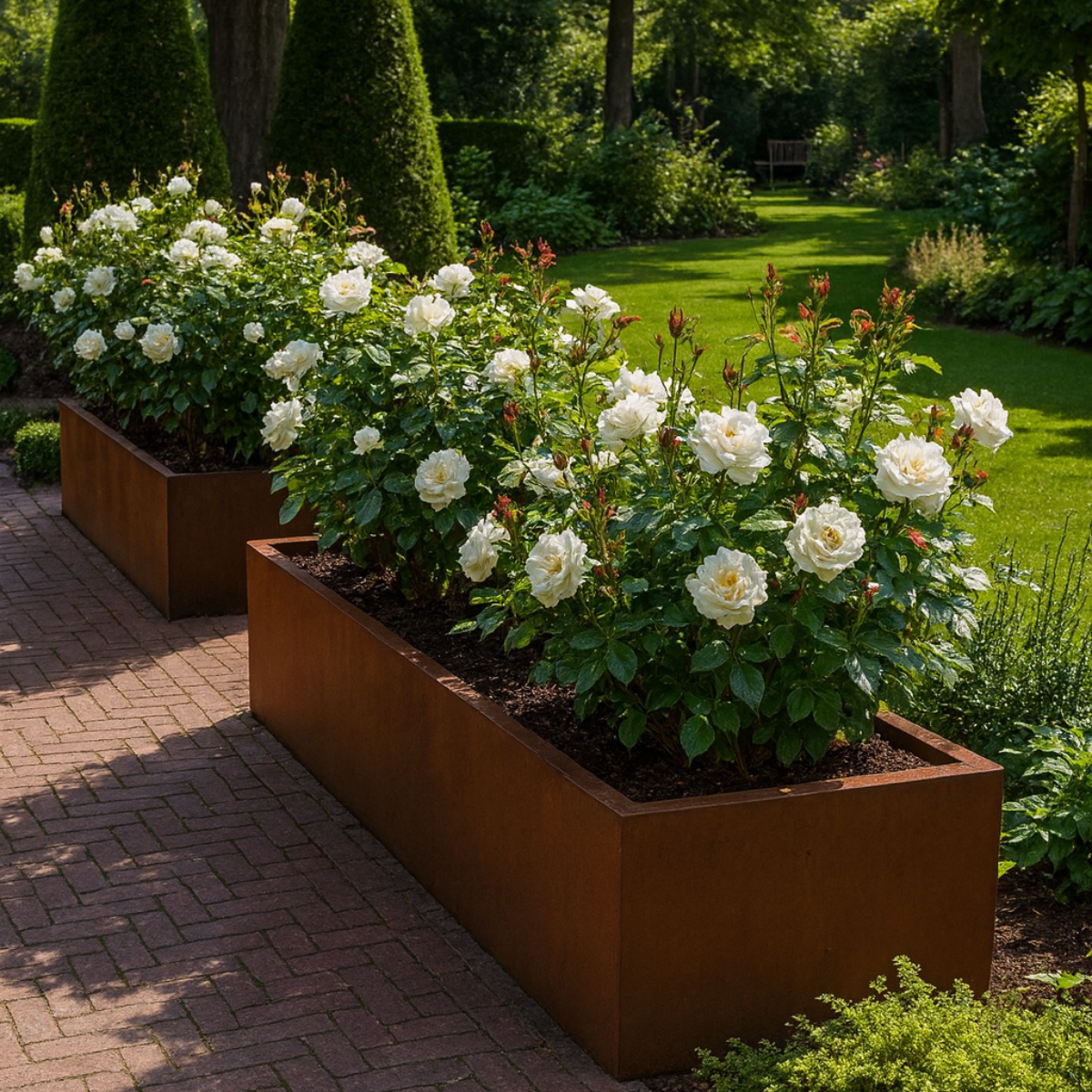 Pflanzkübel CORTEA aus Cortenstahl, 120 x 40 x 40 cm