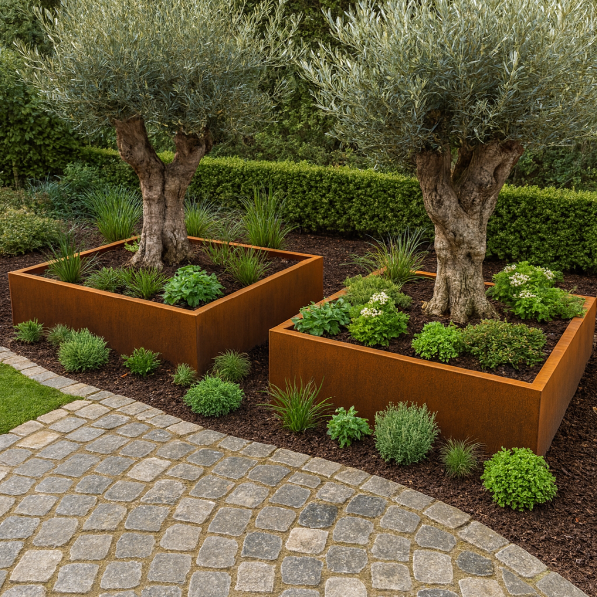 Pflanzkübel CORTEA aus Cortenstahl, 100 x 100 x 40 cm