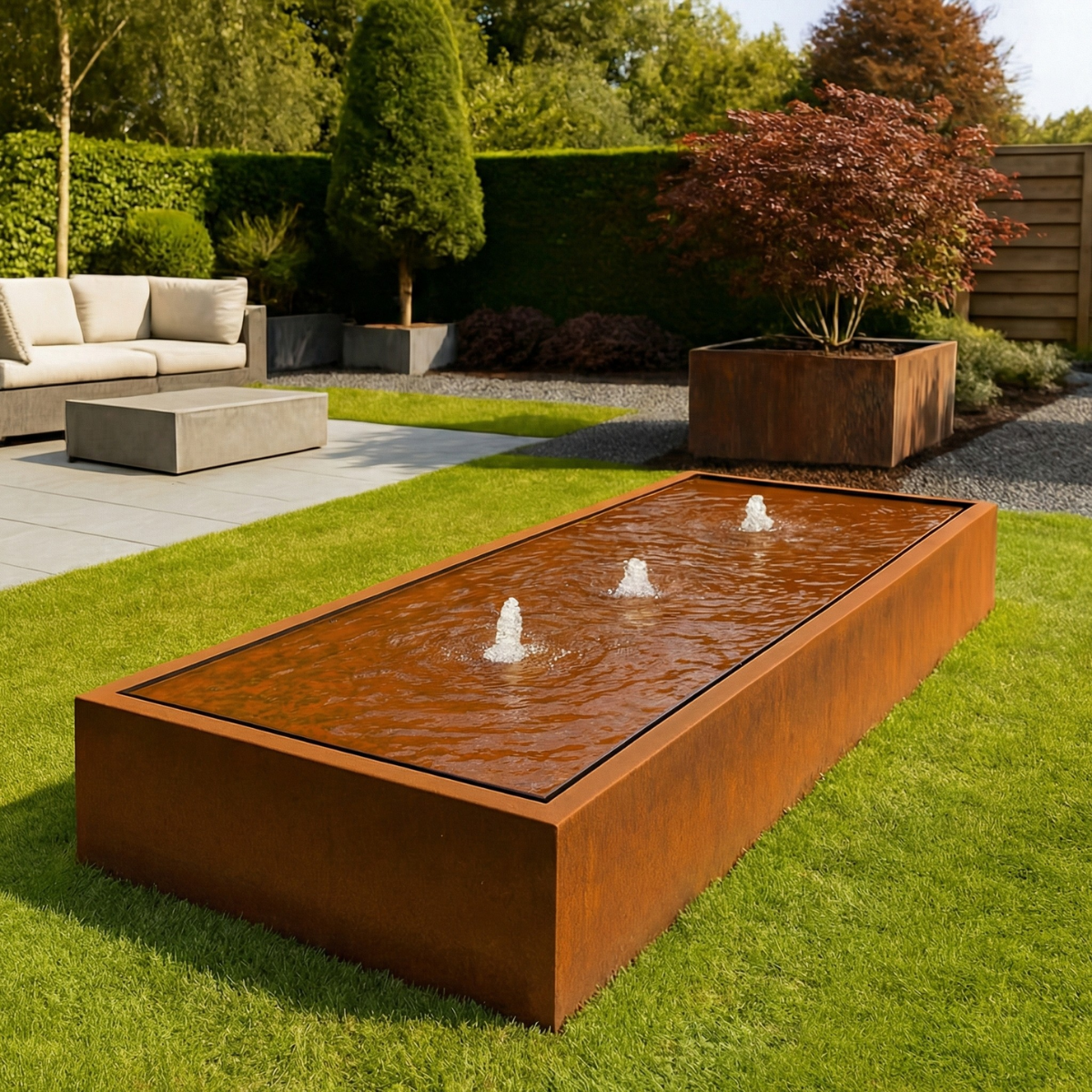 Wassertisch aus Cortenstahl LUMINIS 200 x 80 x 40 cm