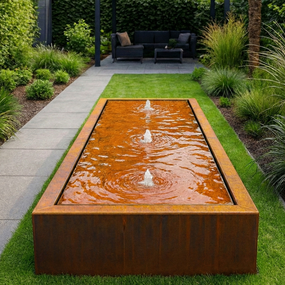 Wassertisch aus Cortenstahl LUMINIS 200 x 80 x 40 cm