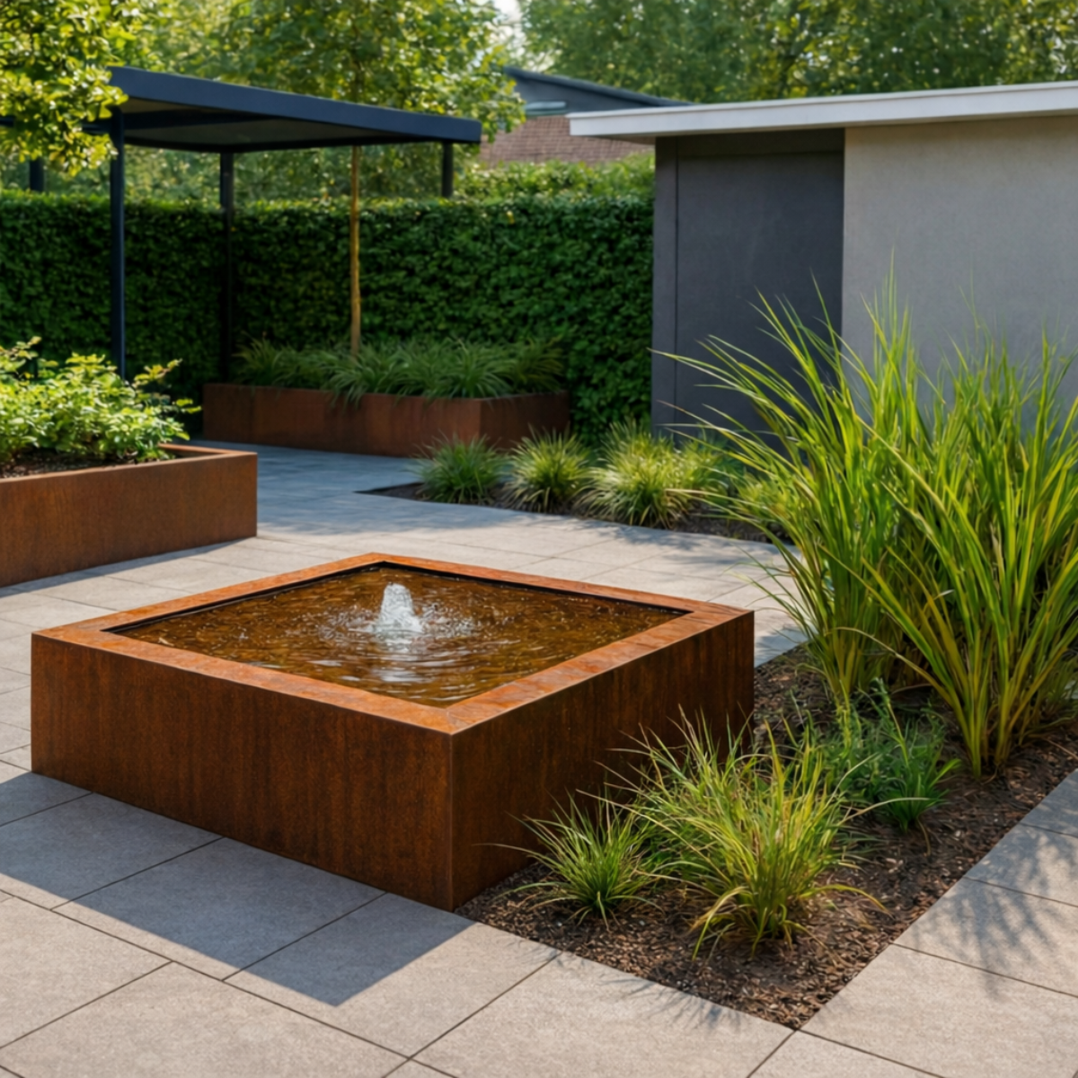 Wassertisch aus Cortenstahl LUMINIS 100 x 100 x 40 cm