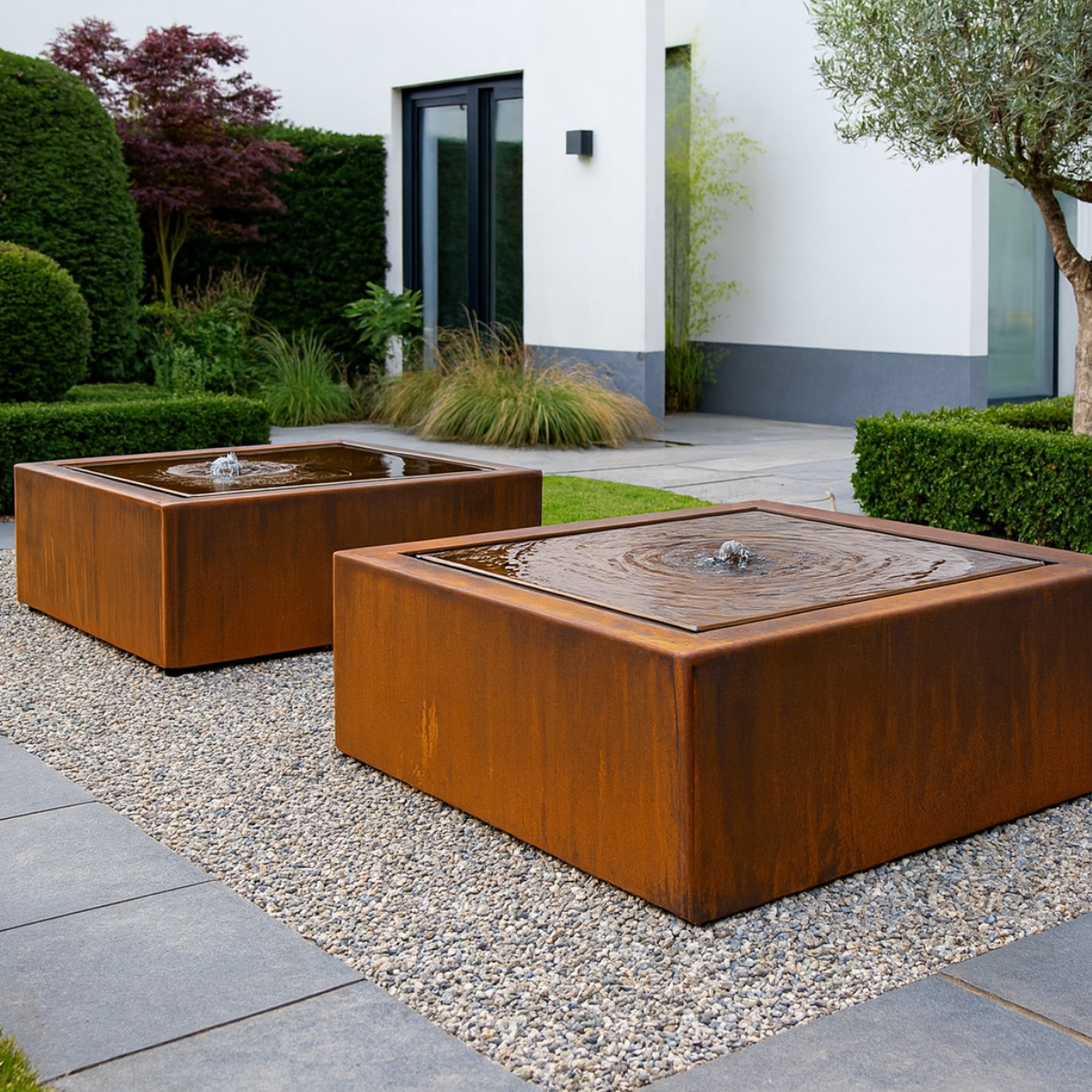 Wassertisch LUMINIS aus Cortenstahl, 80 x 80 x 40 cm