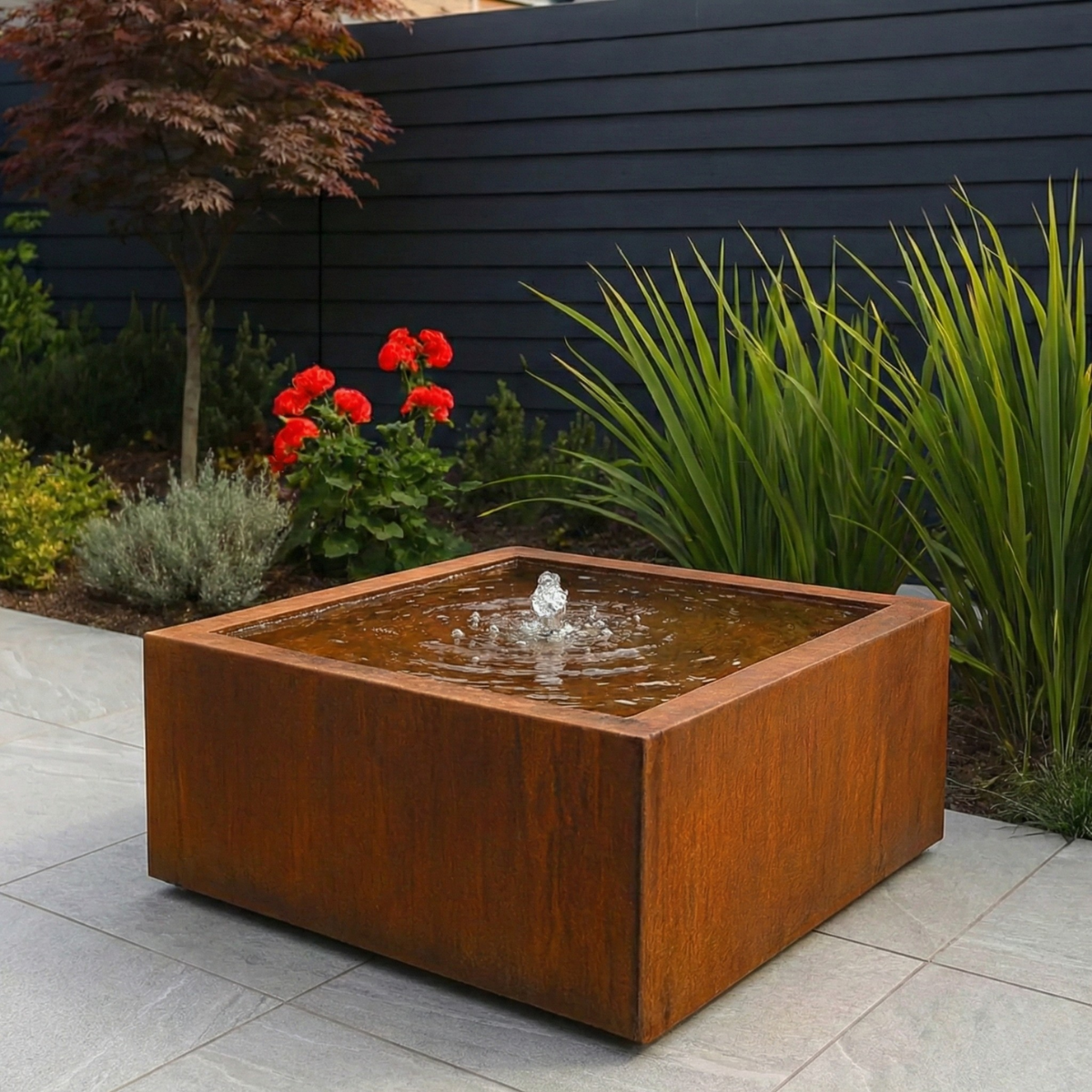 Wassertisch LUMINIS aus Cortenstahl, 80 x 80 x 40 cm