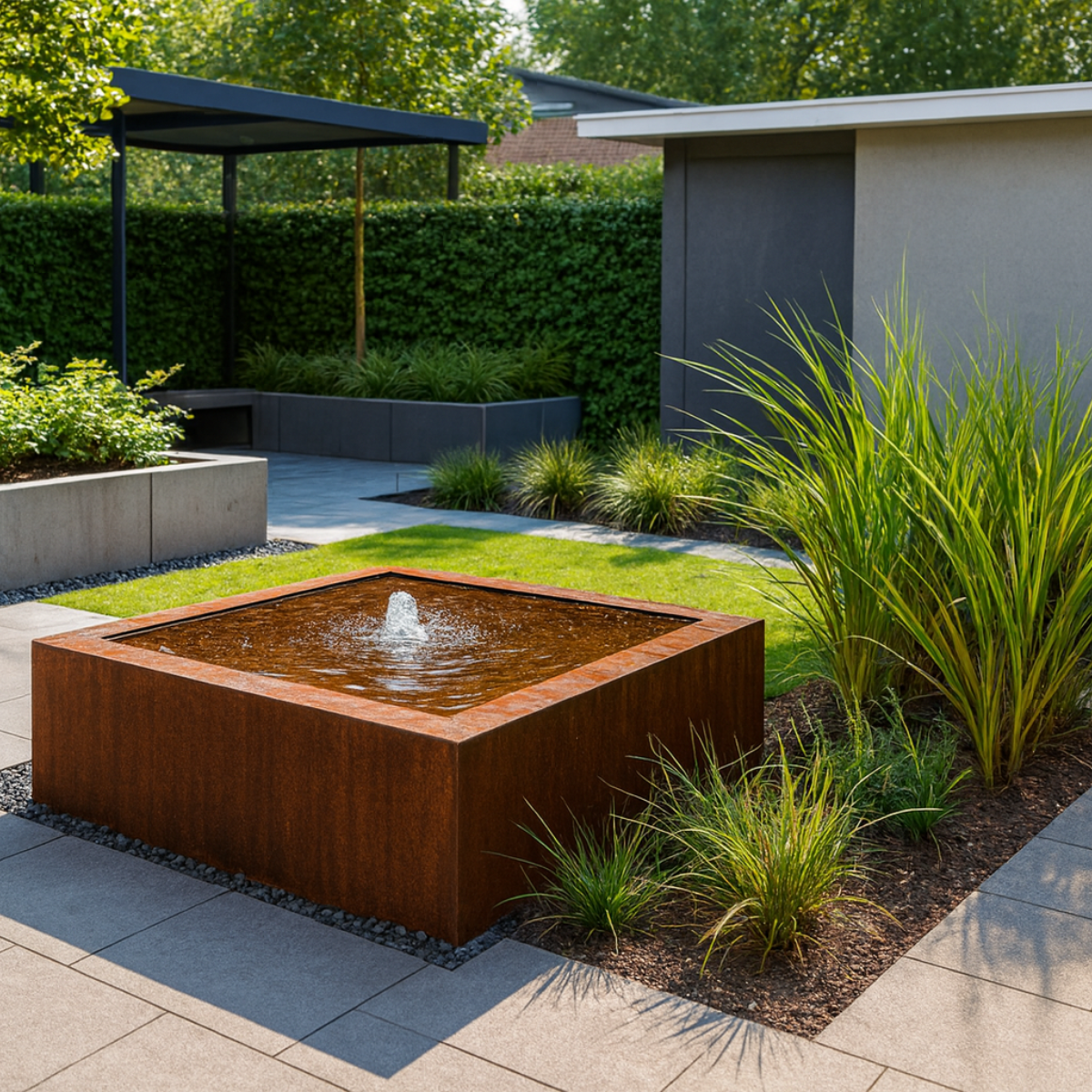 Wassertisch aus Cortenstahl LUMINIS 100 x 100 x 40 cm