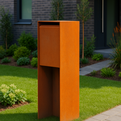 Briefkasten POSTINO 2 aus Cortenstahl, 35 x 35 x 115 cm