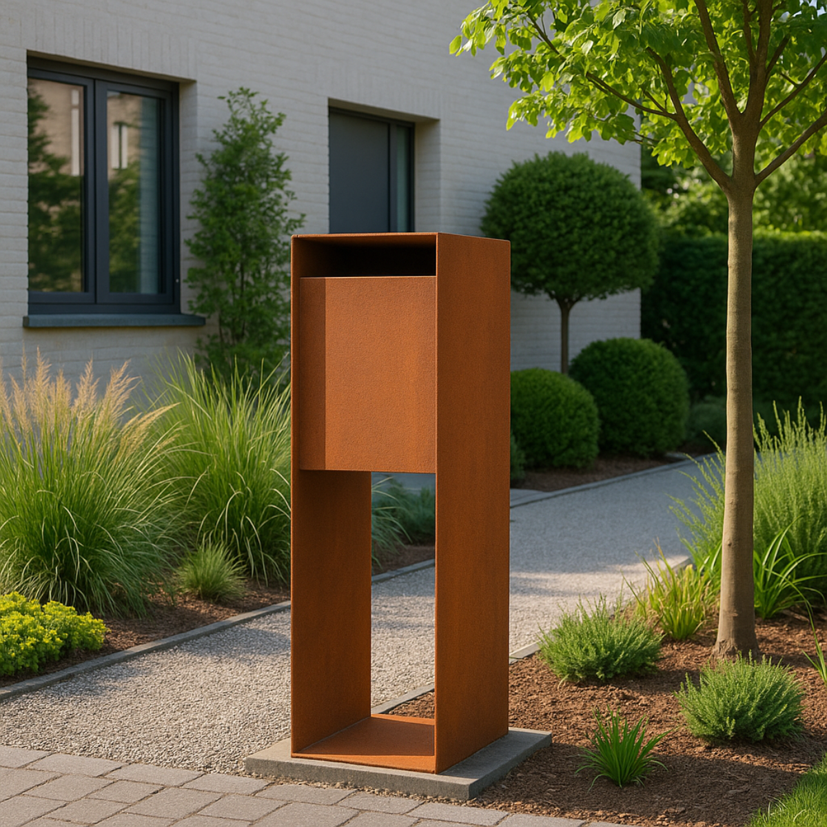 Briefkasten POSTINO 1 aus Cortenstahl, 35 x 35 x 115 cm