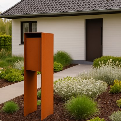 Briefkasten POSTINO 1 aus Cortenstahl, 35 x 35 x 115 cm