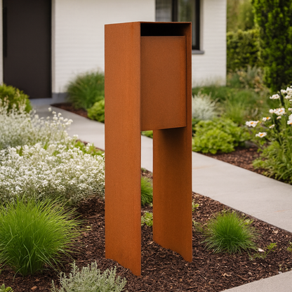 Briefkasten POSTINO 1 aus Cortenstahl, 35 x 35 x 115 cm