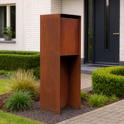 Briefkasten POSTINO 2 aus Cortenstahl, 35 x 35 x 115 cm