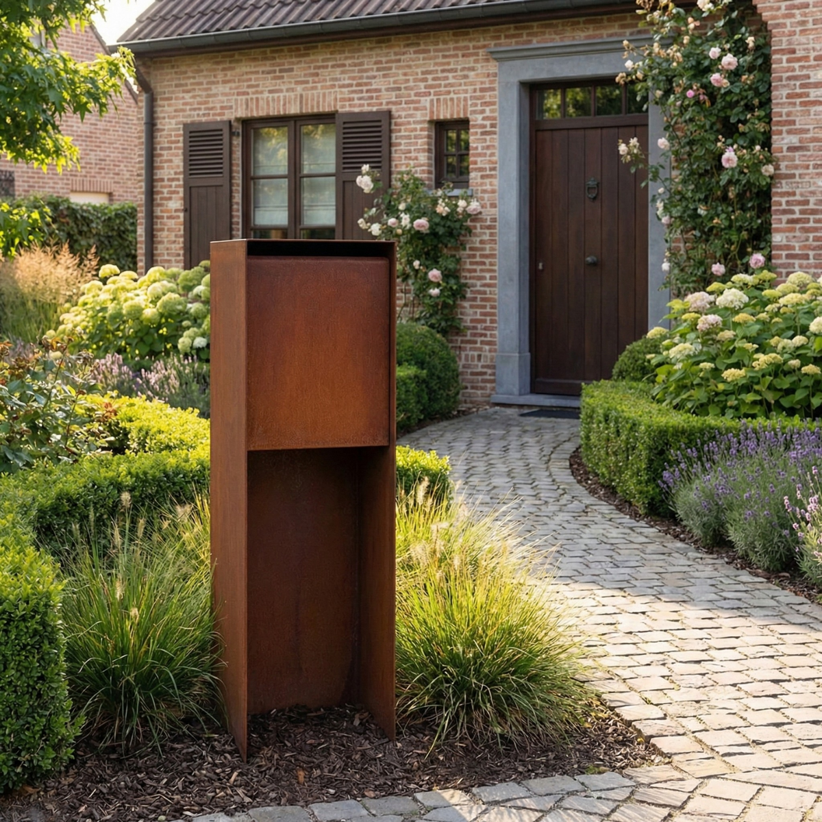 Briefkasten POSTINO 2 aus Cortenstahl, 35 x 35 x 115 cm