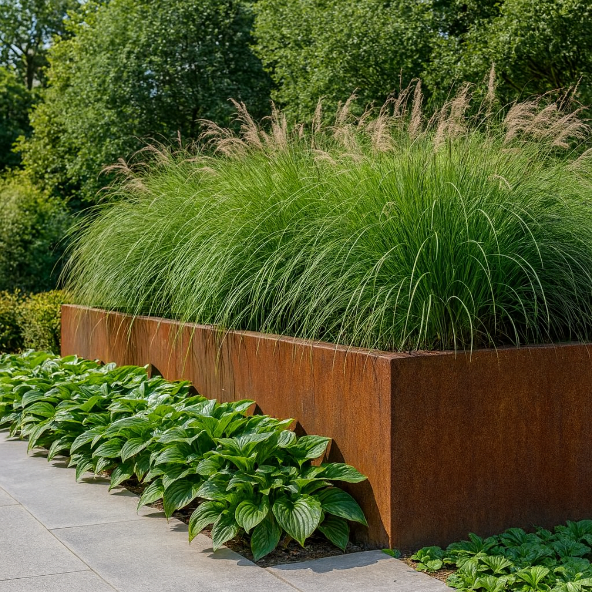 Außenecke der Stützmauer aus Cortenstahl, Segment A 50 x 20 x 30 cm