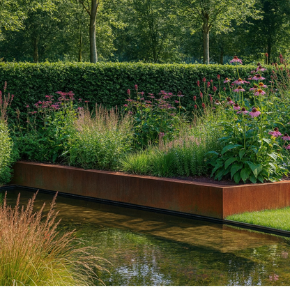 Stützmauer aus Cortenstahl, gerades Segment 100 x 20 x 30 cm