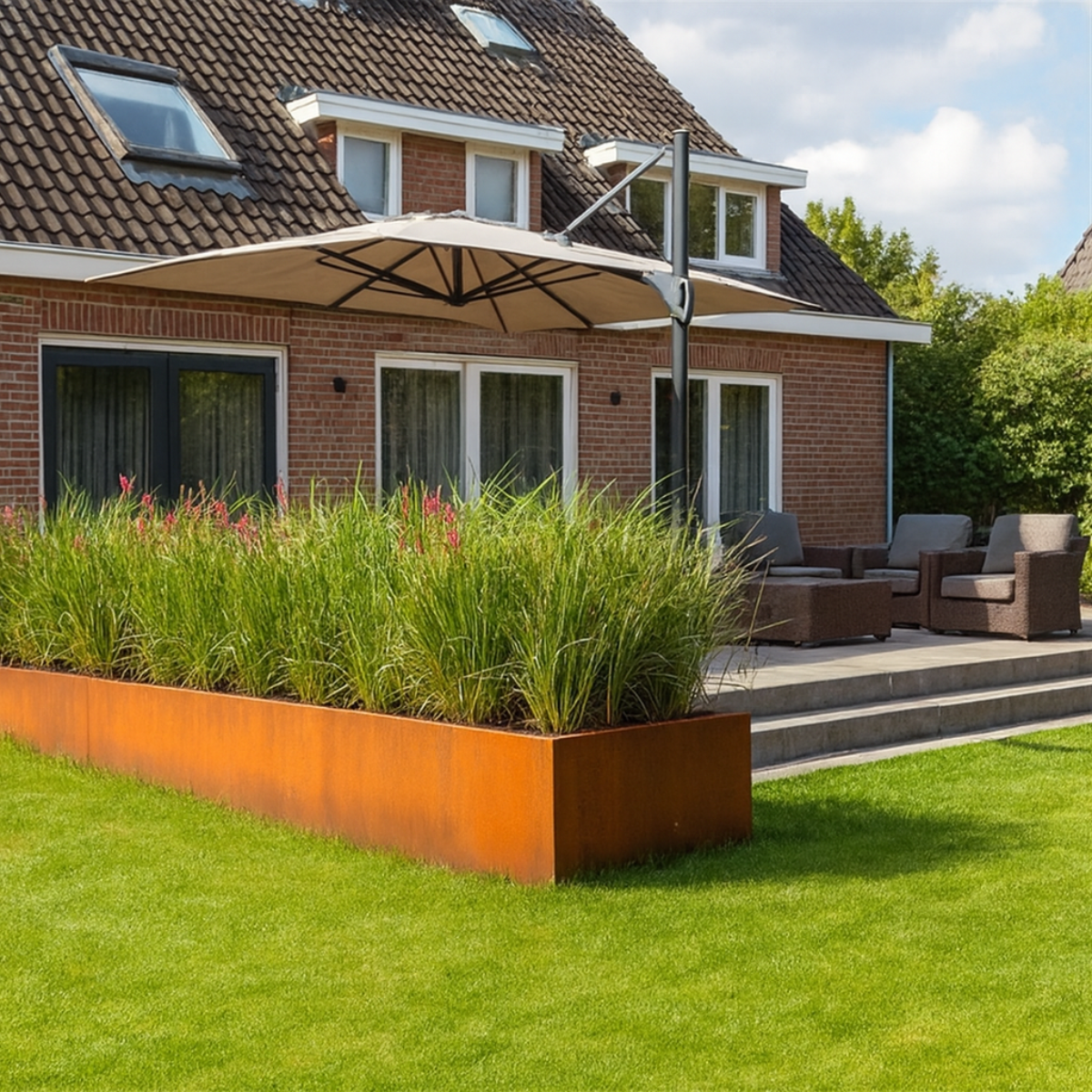 Stützmauer aus Cortenstahl, gerades Segment 100 x 20 x 50 cm