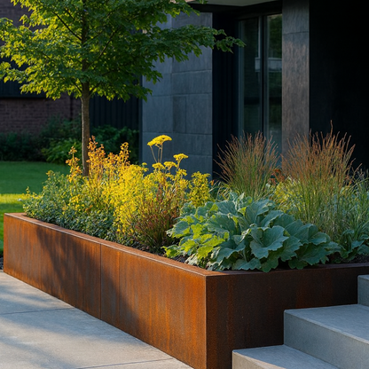 Außenecke der Stützmauer aus Cortenstahl, Segment A 50 x 20 x 50 cm