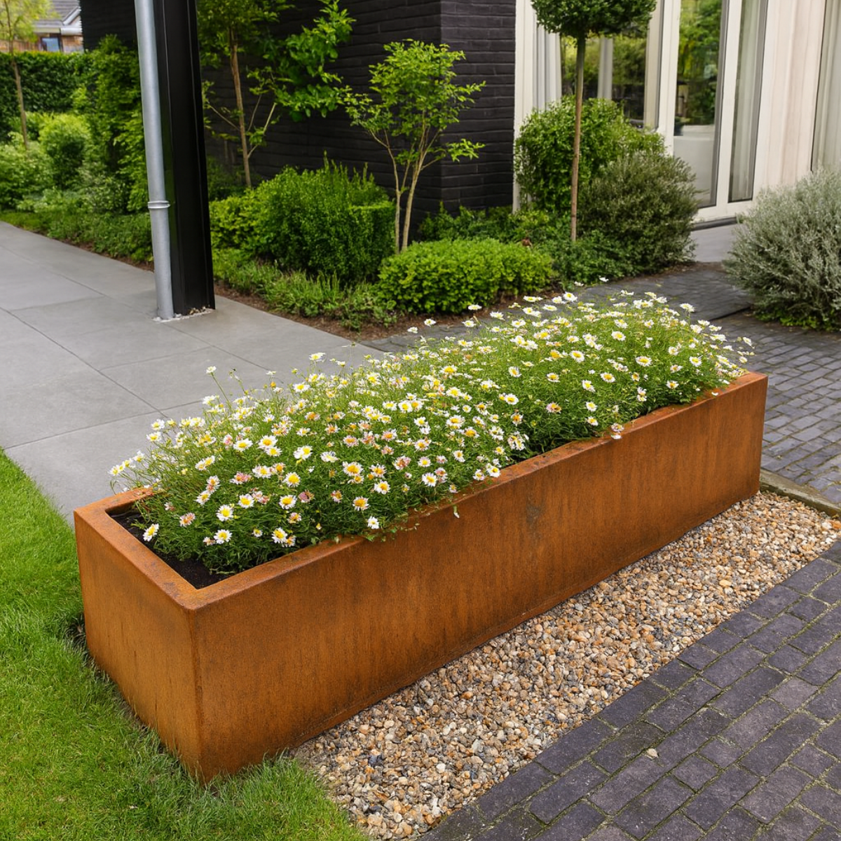 Pflanzkübel CORTEA aus Cortenstahl, 200 x 40 x 40 cm