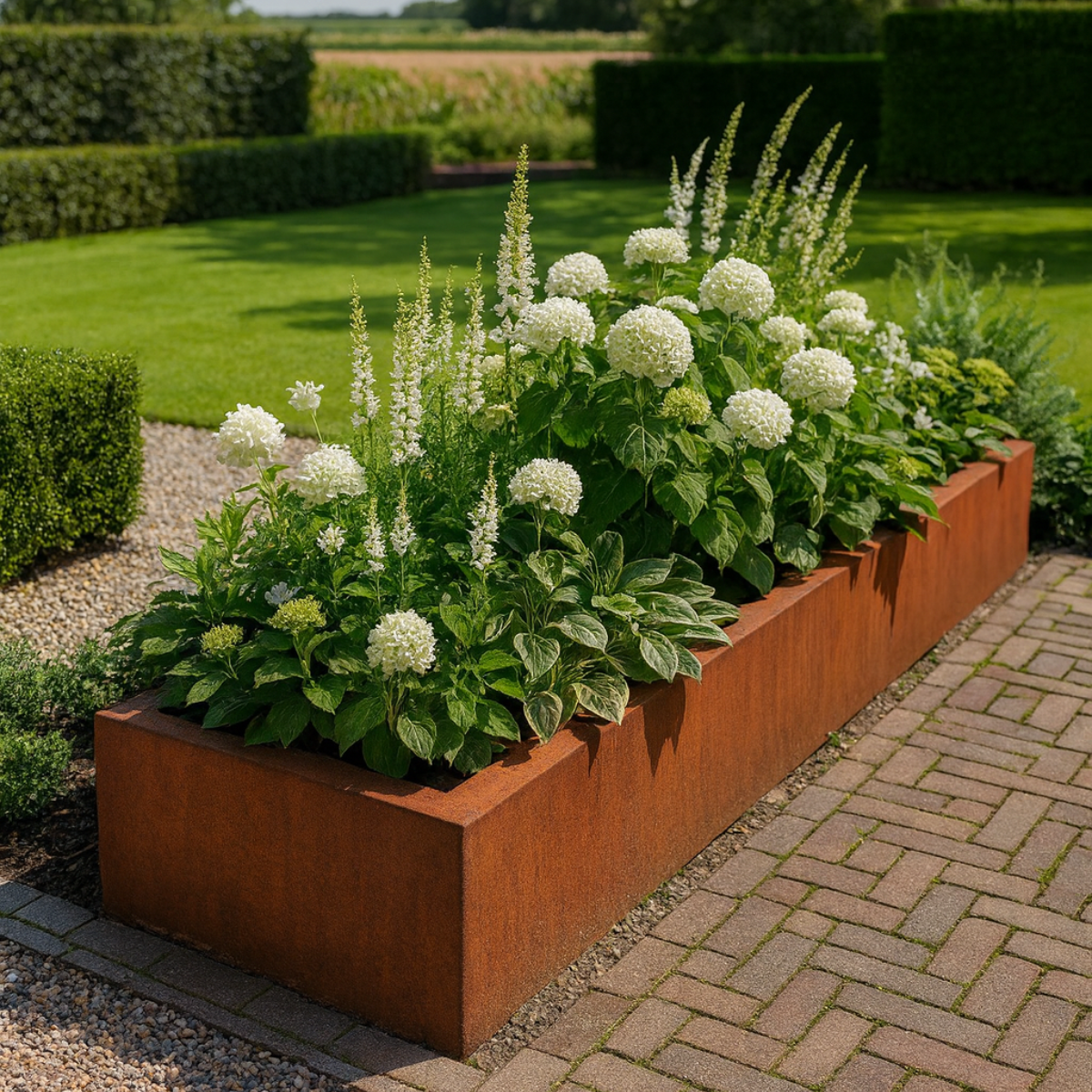 Pflanzkübel CORTEA aus Cortenstahl, 200 x 40 x 40 cm