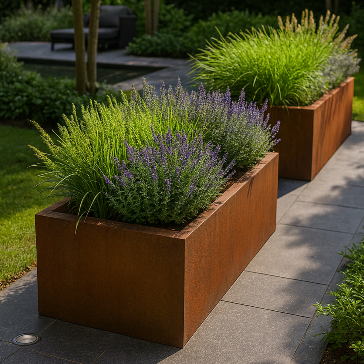 Pflanzkübel CORTEA aus Cortenstahl, 100 x 40 x 40 cm