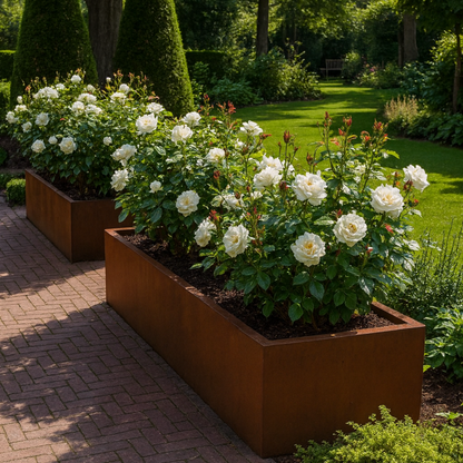 Pflanzkübel CORTEA aus Cortenstahl, 120 x 40 x 40 cm