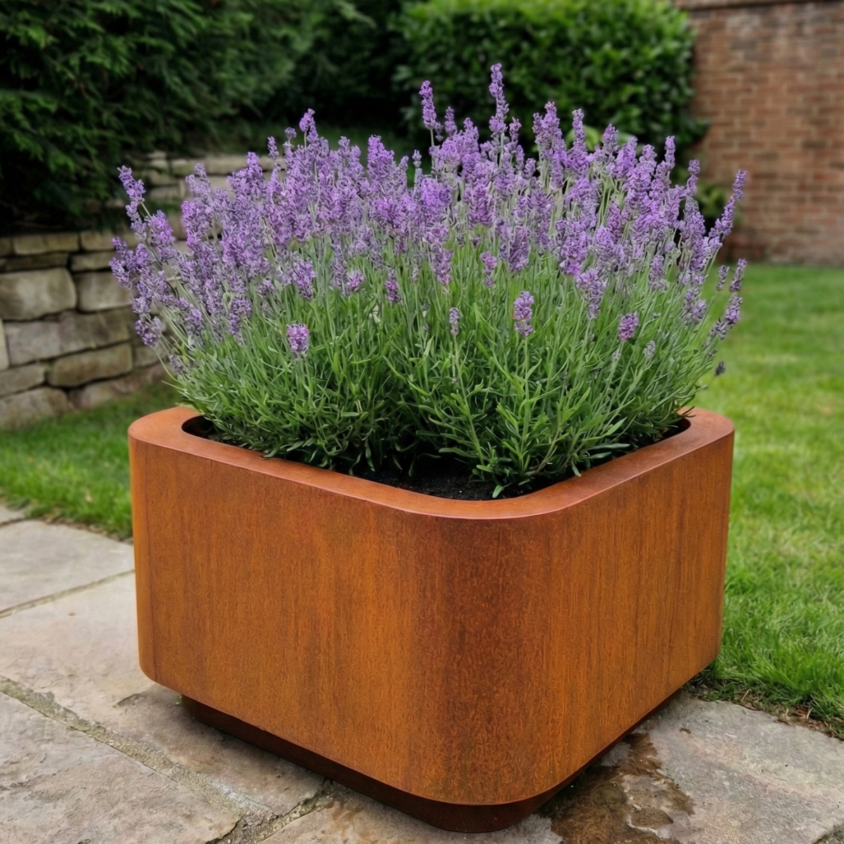 Pflanzkübel FORMA aus Cortenstahl, 100 x 100 x 40 cm