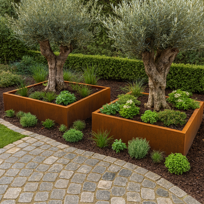 Pflanzkübel CORTEA aus Cortenstahl, 100 x 100 x 40 cm