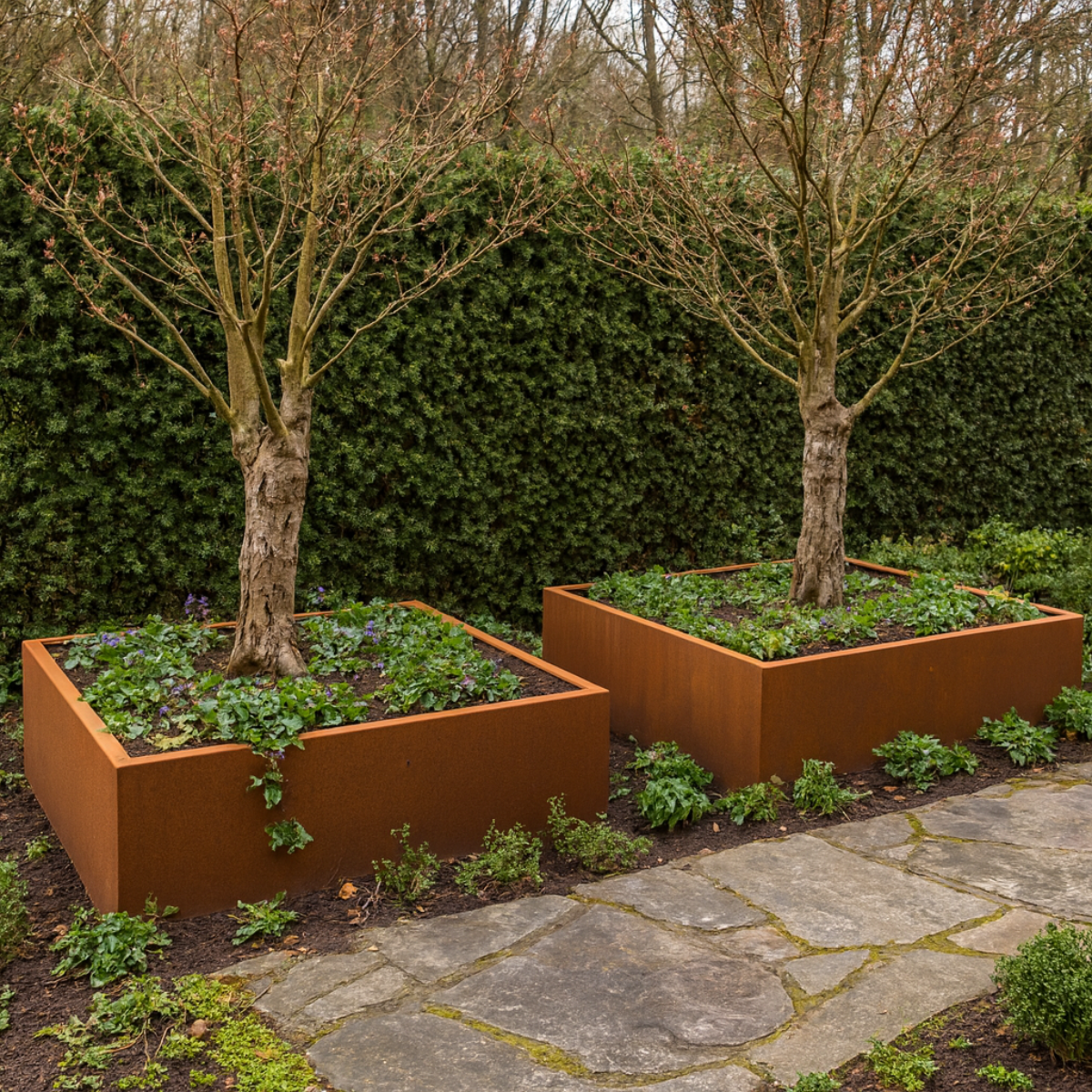 Pflanzkübel CORTEA aus Cortenstahl, 100 x 100 x 40 cm