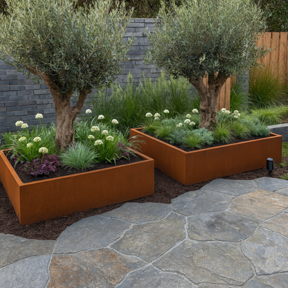 Pflanzkübel CORTEA aus Cortenstahl, 100 x 100 x 40 cm