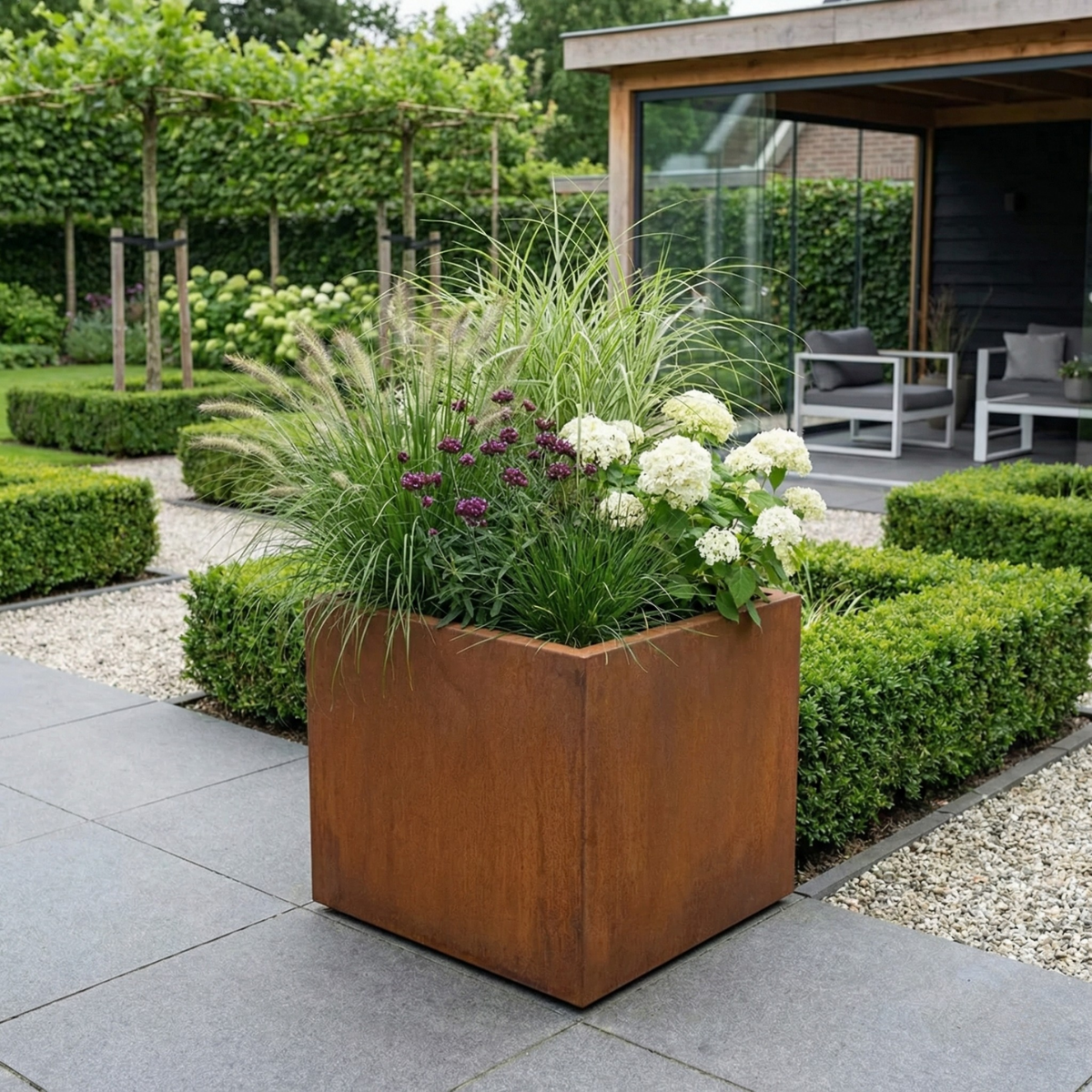 Pflanzkübel CORTEA aus Cortenstahl, 50 x 50 x 50 cm