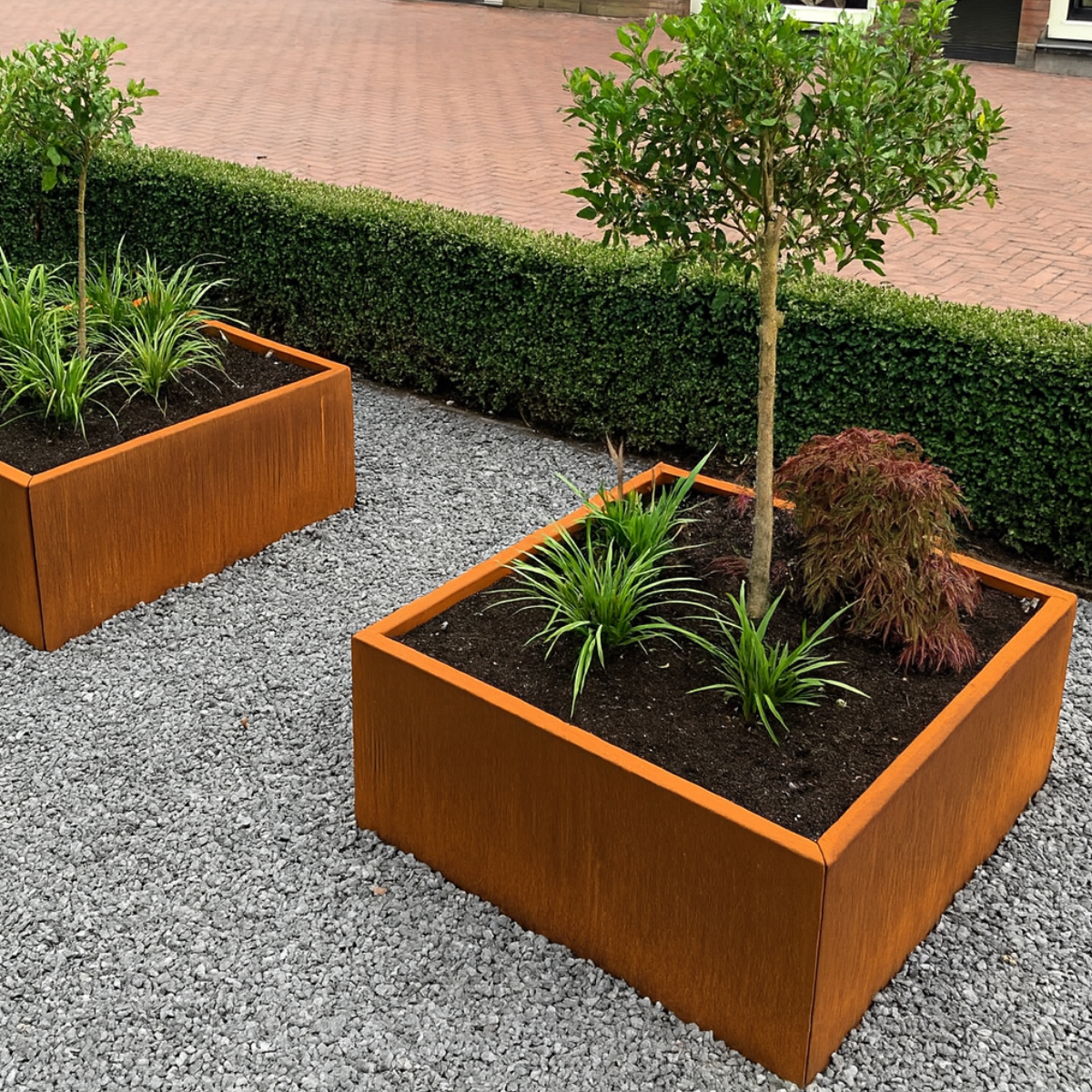 Pflanzkübel CORTEA aus Cortenstahl, 80 x 80 x 40 cm