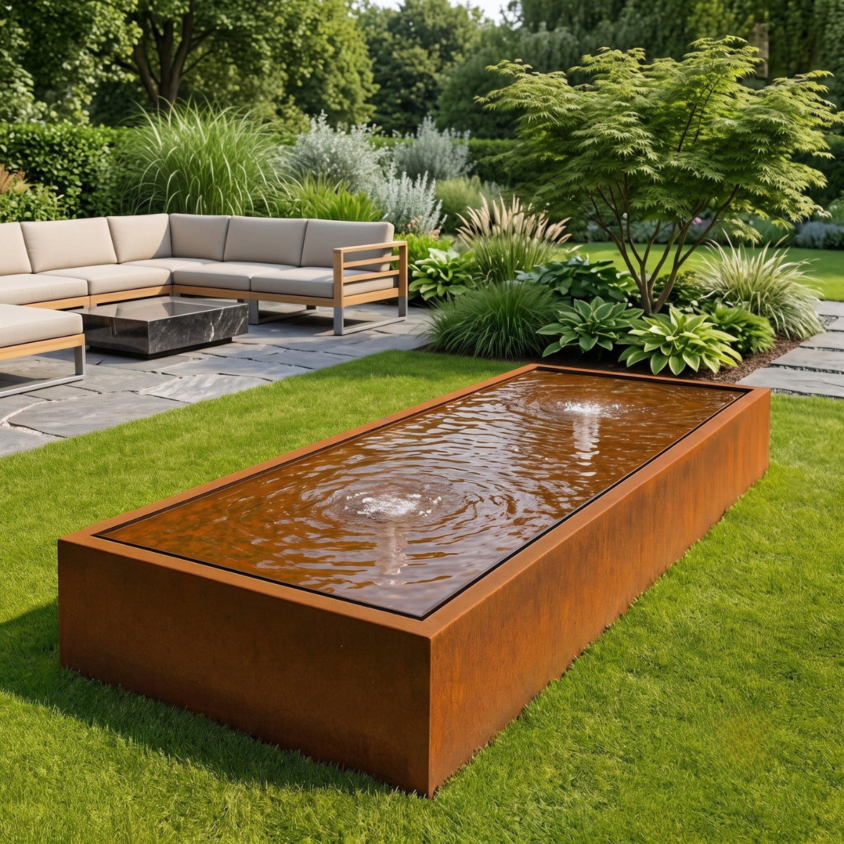 Wassertisch aus Cortenstahl LUMINIS 200 x 80 x 40 cm