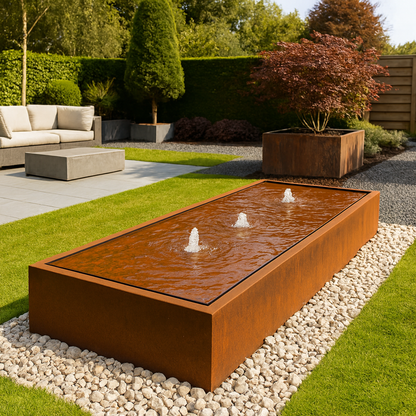 Wassertisch aus Cortenstahl LUMINIS 200 x 80 x 40 cm