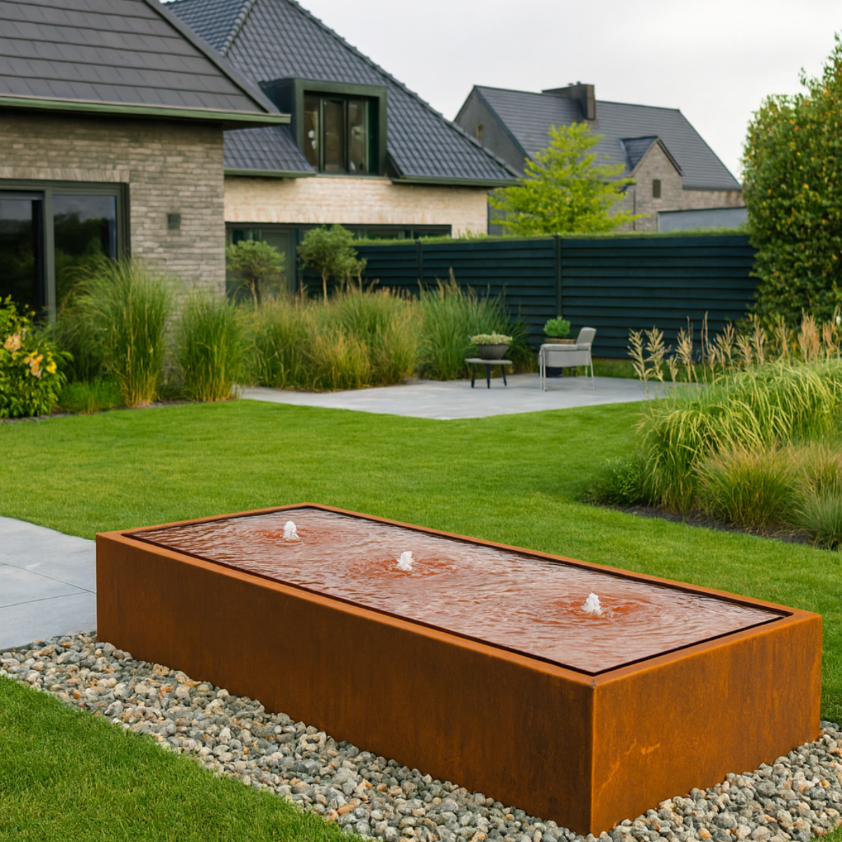 Wassertisch aus Cortenstahl LUMINIS 200 x 80 x 40 cm