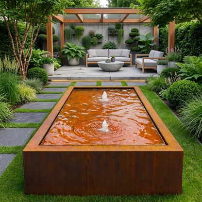 Wassertisch aus Cortenstahl LUMINIS 200 x 80 x 40 cm