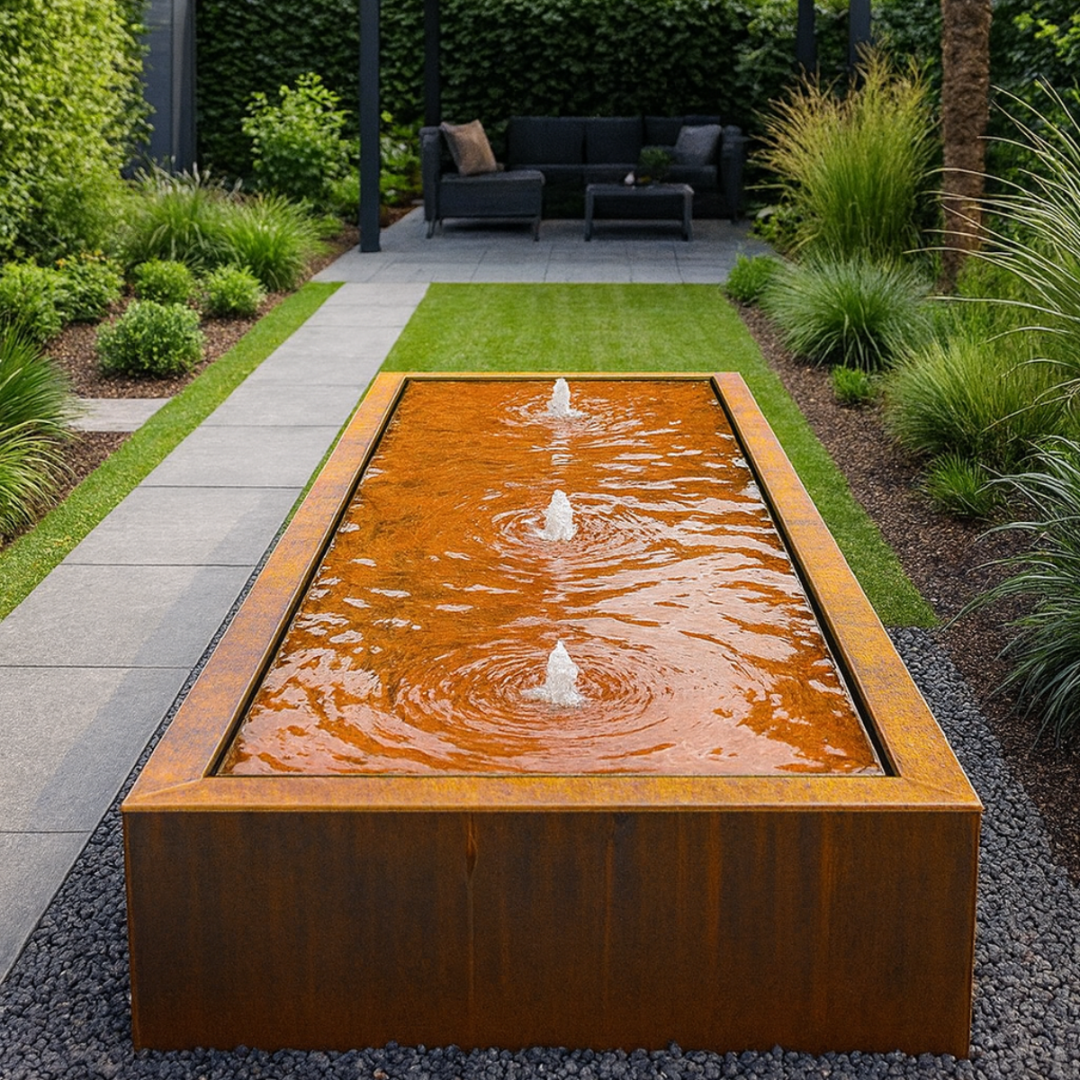 Wassertisch aus Cortenstahl LUMINIS 200 x 80 x 40 cm