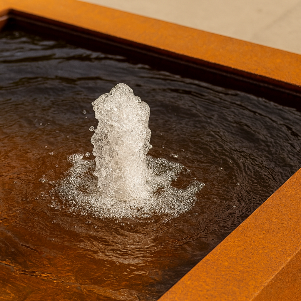 Wassertisch LUMINIS aus Cortenstahl, 80 x 80 x 40 cm