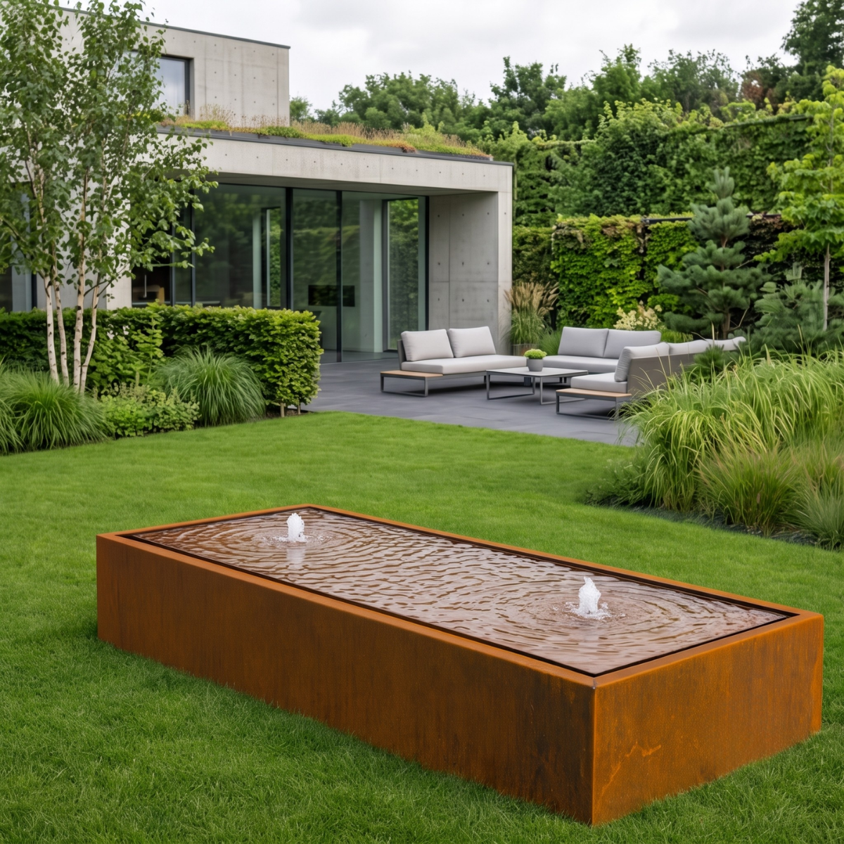 Wassertisch aus Cortenstahl LUMINIS 200 x 80 x 40 cm