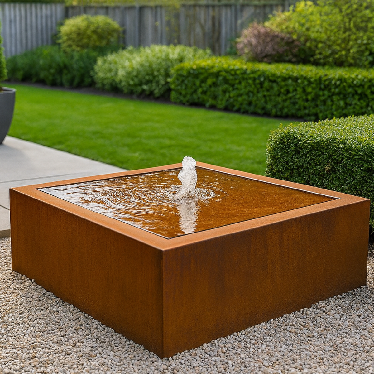 Wassertisch aus Cortenstahl LUMINIS 100 x 100 x 40 cm