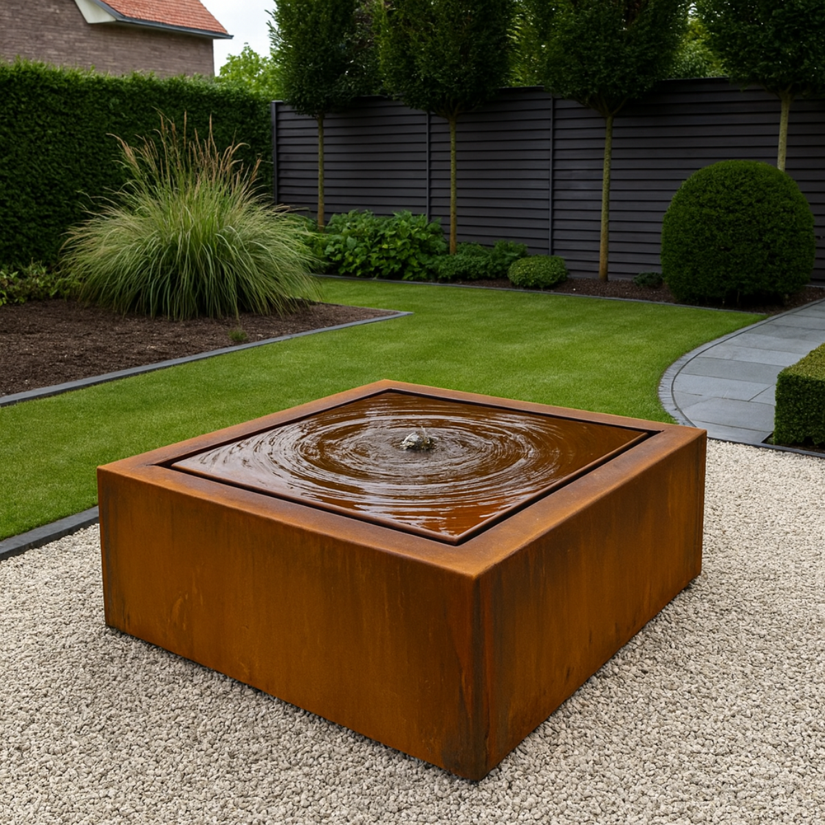 Wassertisch LUMINIS aus Cortenstahl, 80 x 80 x 40 cm