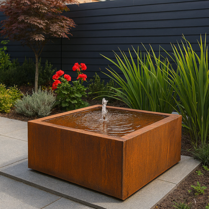 Wassertisch LUMINIS aus Cortenstahl, 80 x 80 x 40 cm